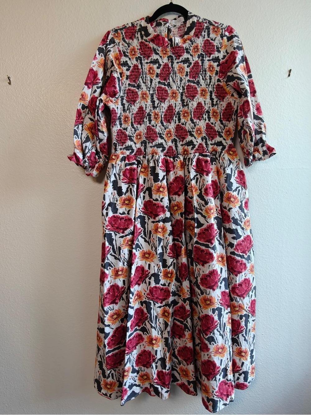 Sweet Salt XXL Floral Smocked Cotton Midi Dress Pockets Cottagecore